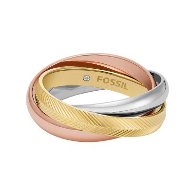 Harlow Interlocking Links Tri-Tone Stainless Steel Band Ring