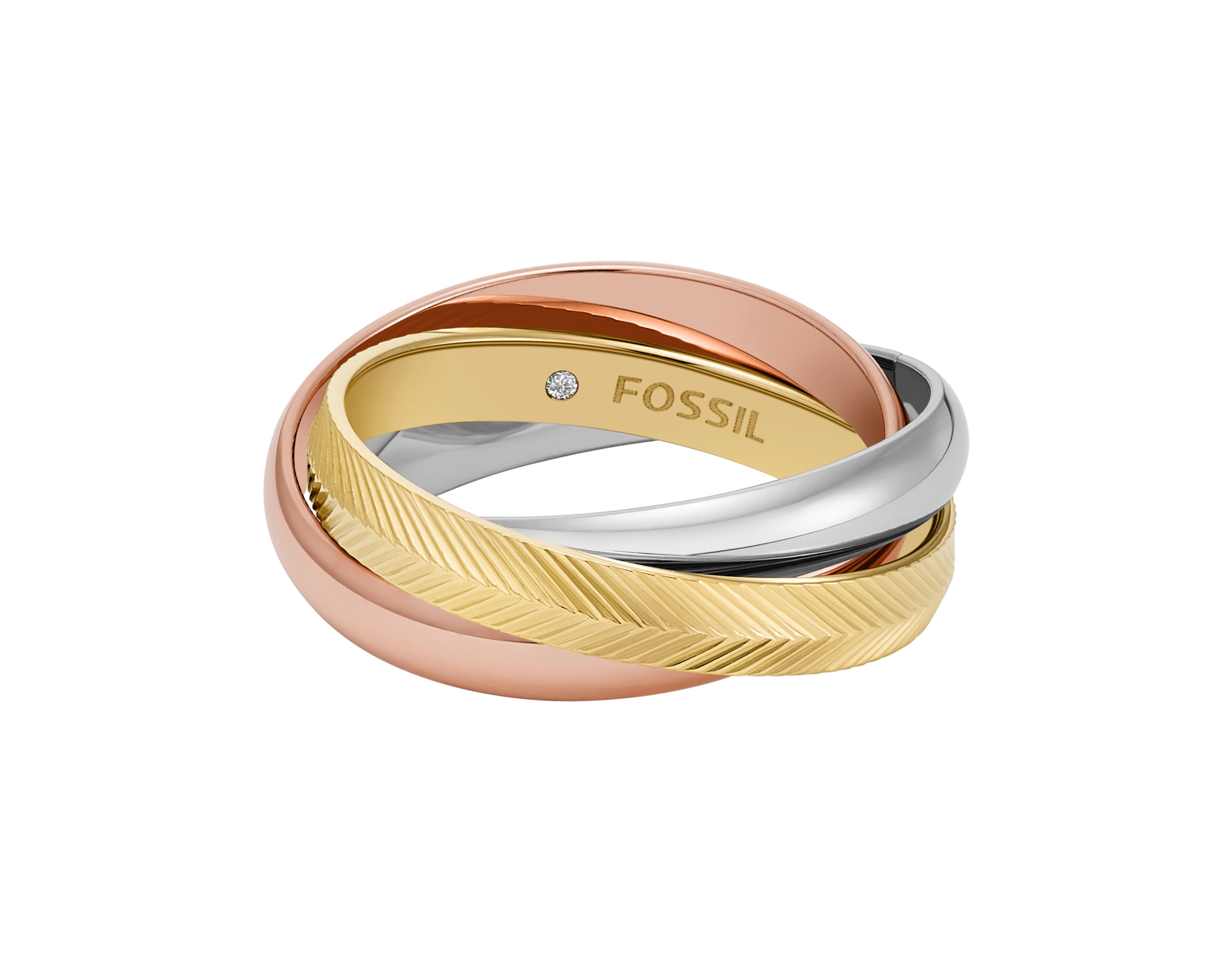 Harlow Interlocking Links Tri-Tone Stainless Steel Band Ring