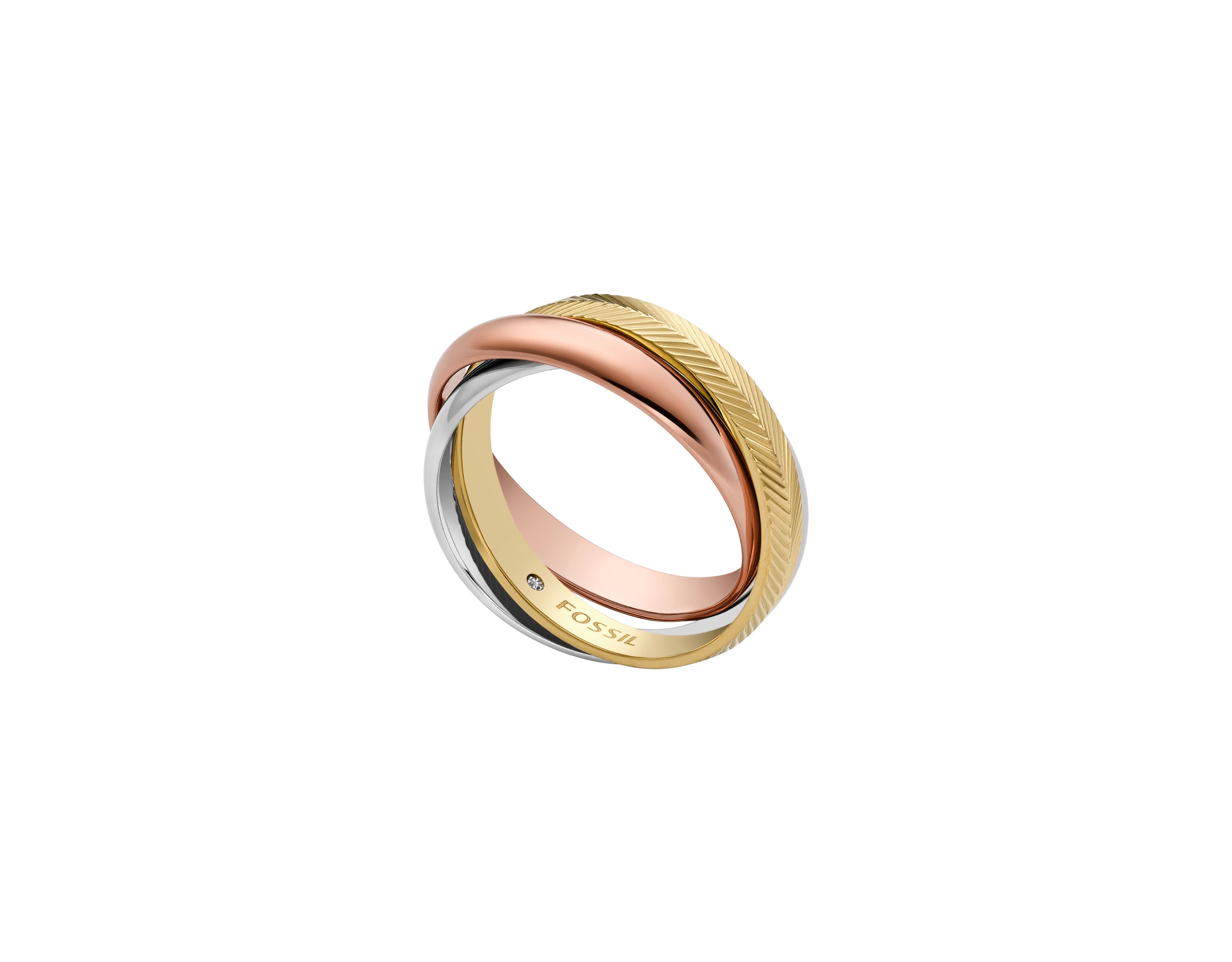 Harlow Interlocking Links Tri-Tone Stainless Steel Band Ring