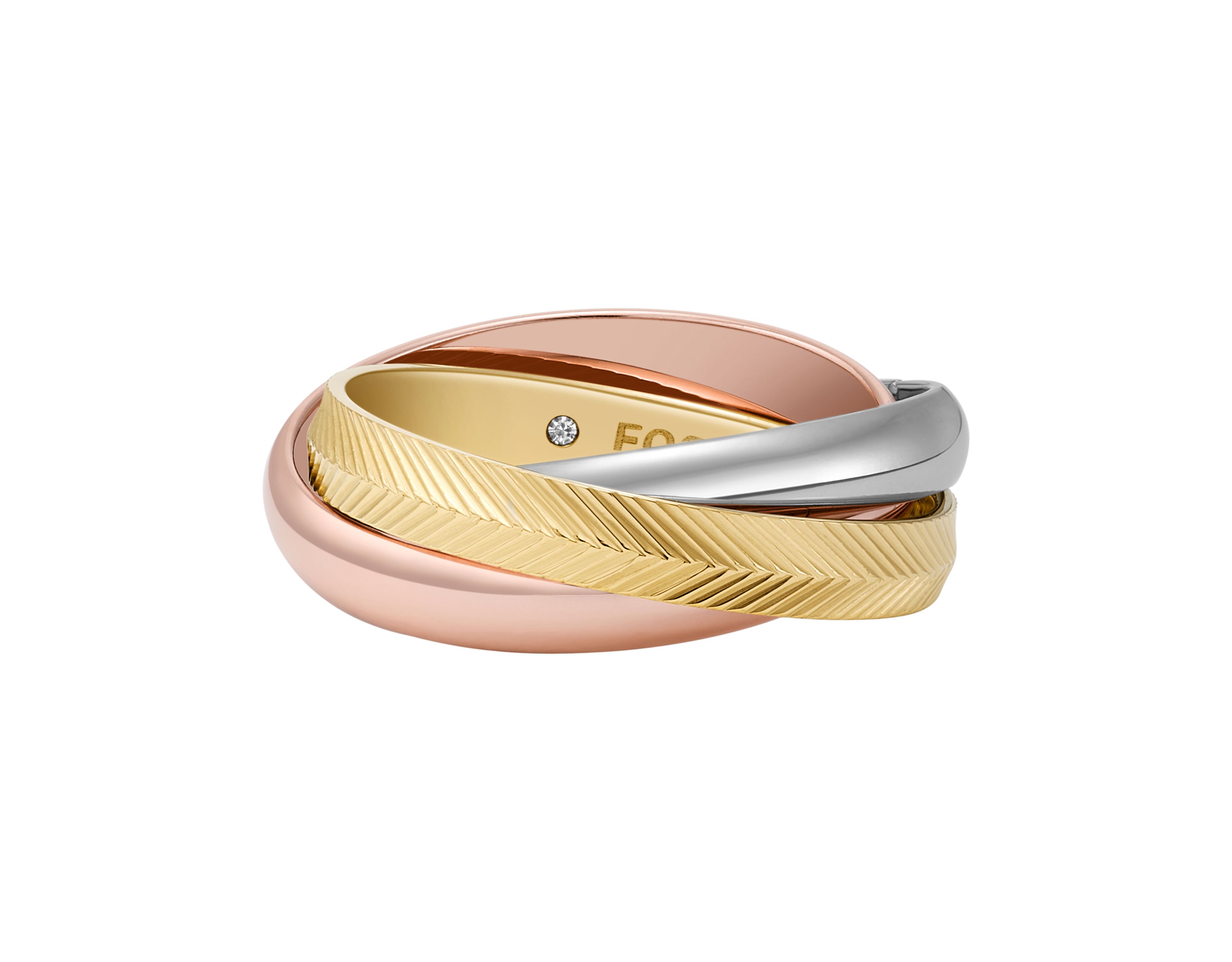 Harlow Interlocking Links Tri-Tone Stainless Steel Band Ring
