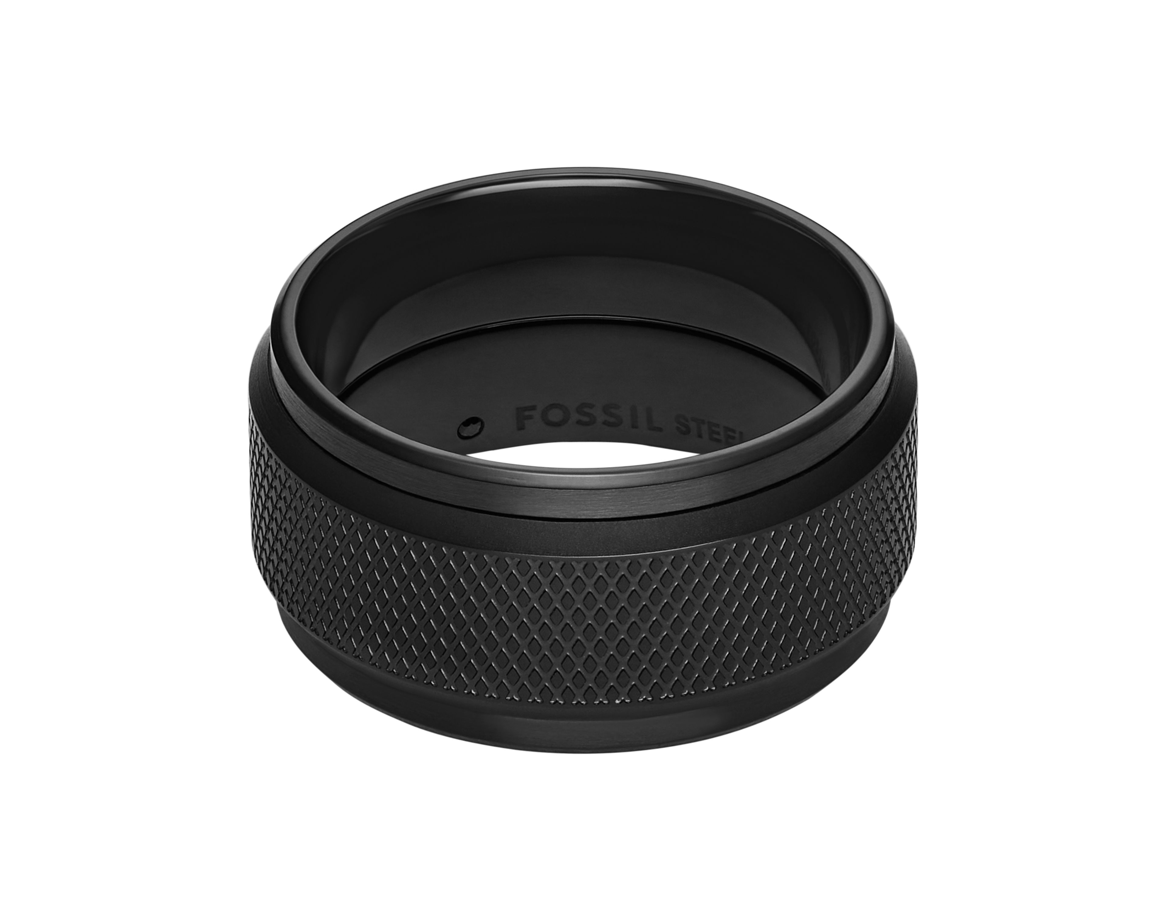 Machine Knurled Texture Black Stainless Steel Band Ring