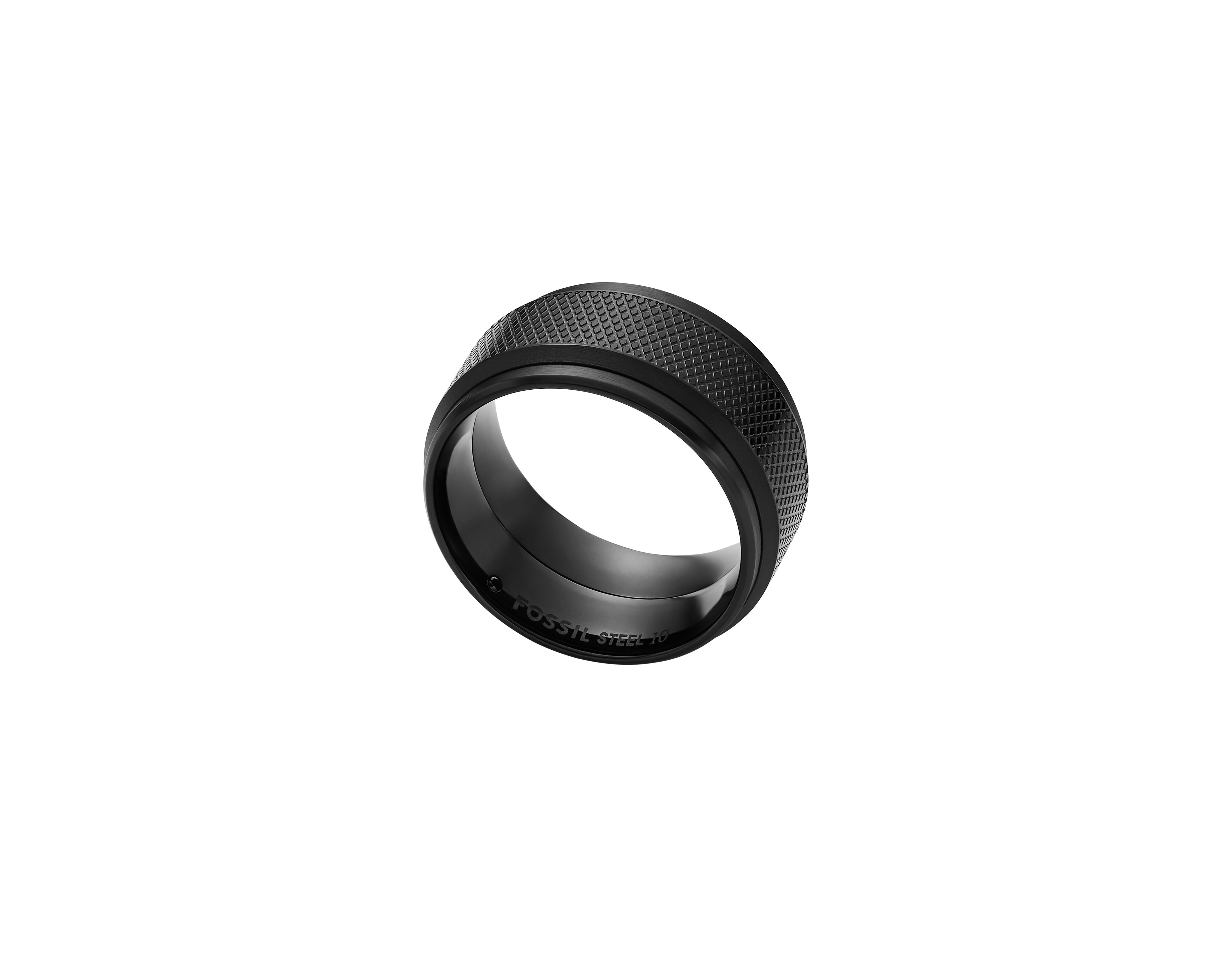 Machine Knurled Texture Black Stainless Steel Band Ring