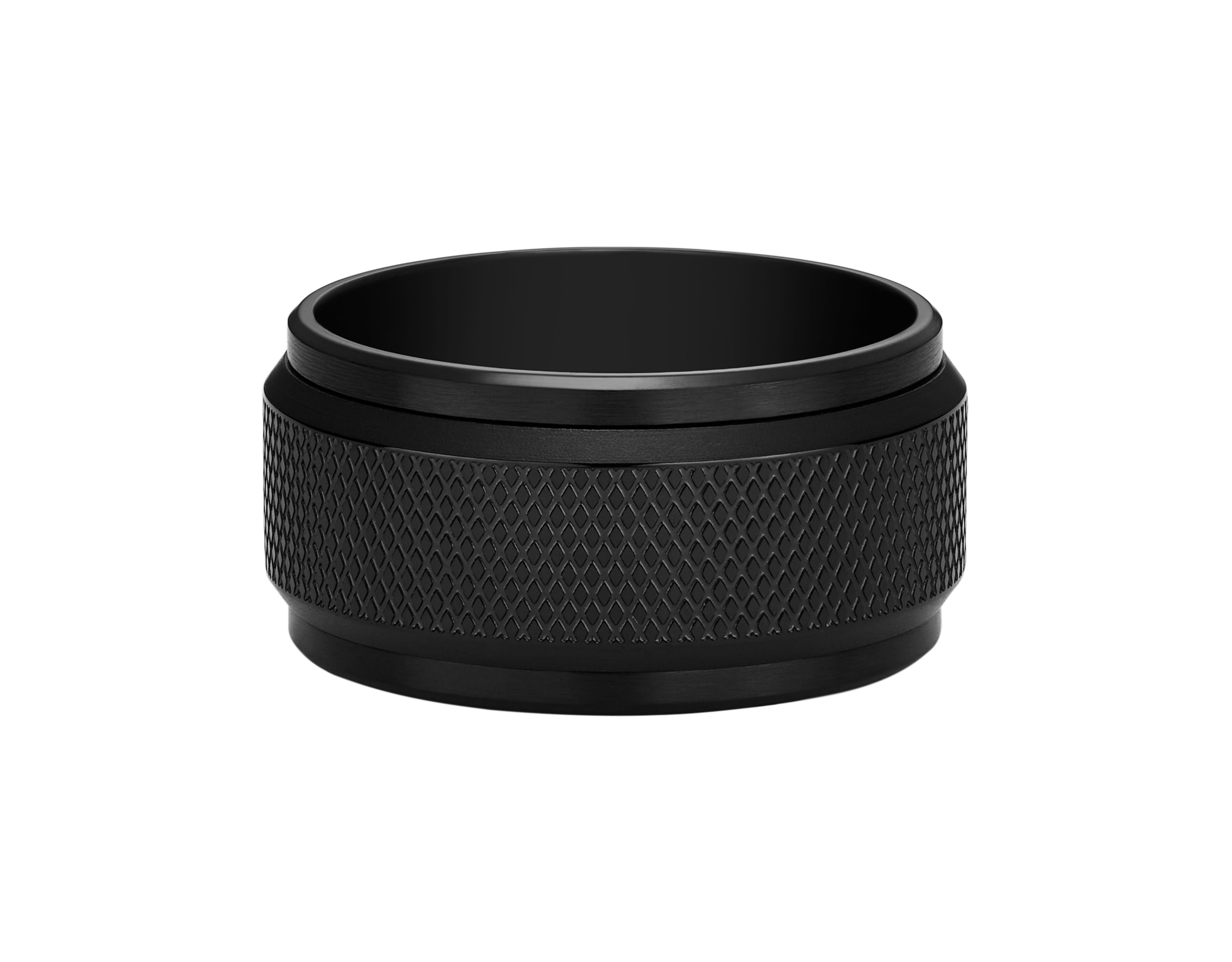 Machine Knurled Texture Black Stainless Steel Band Ring