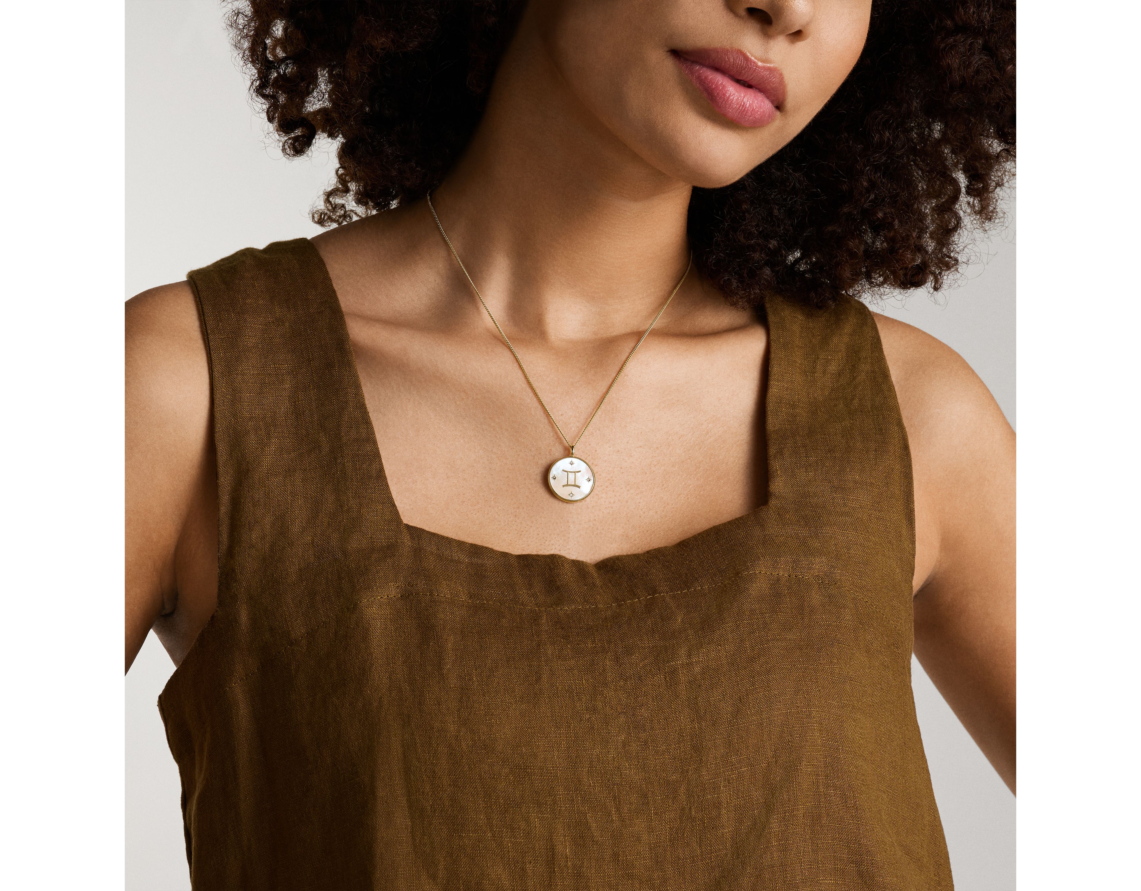 Gemini Sutton Zodiac Gold-Tone Stainless Steel White Mother-of-Pearl Pendant Necklace