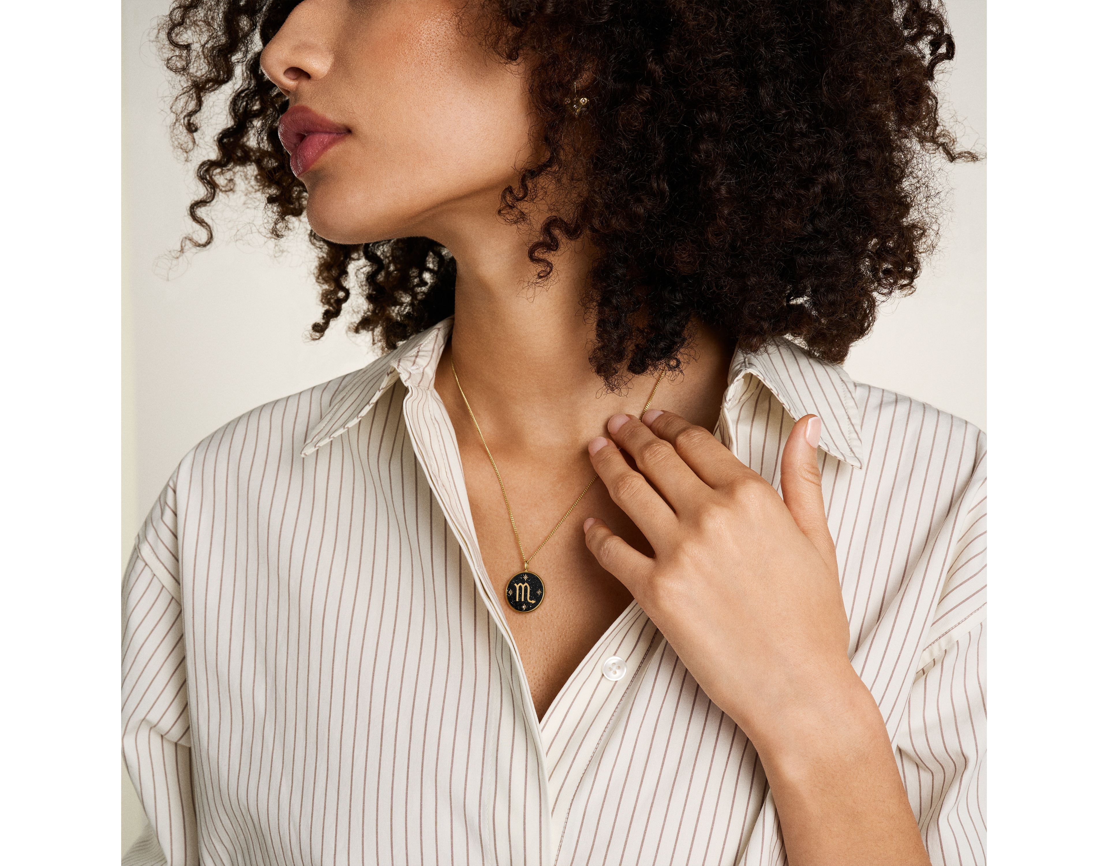 Scorpio Sutton Zodiac Gold-Tone Stainless Steel Black Sandstone Pendant Necklace