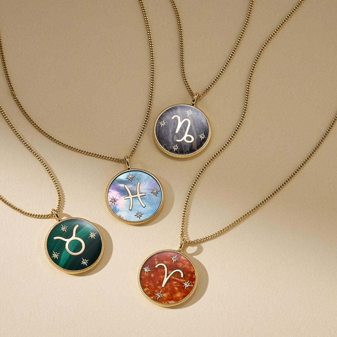 アクセサリー 0822 Pisces Sutton Zodiac Gold-Tone Stainless Steel Green Mother-of