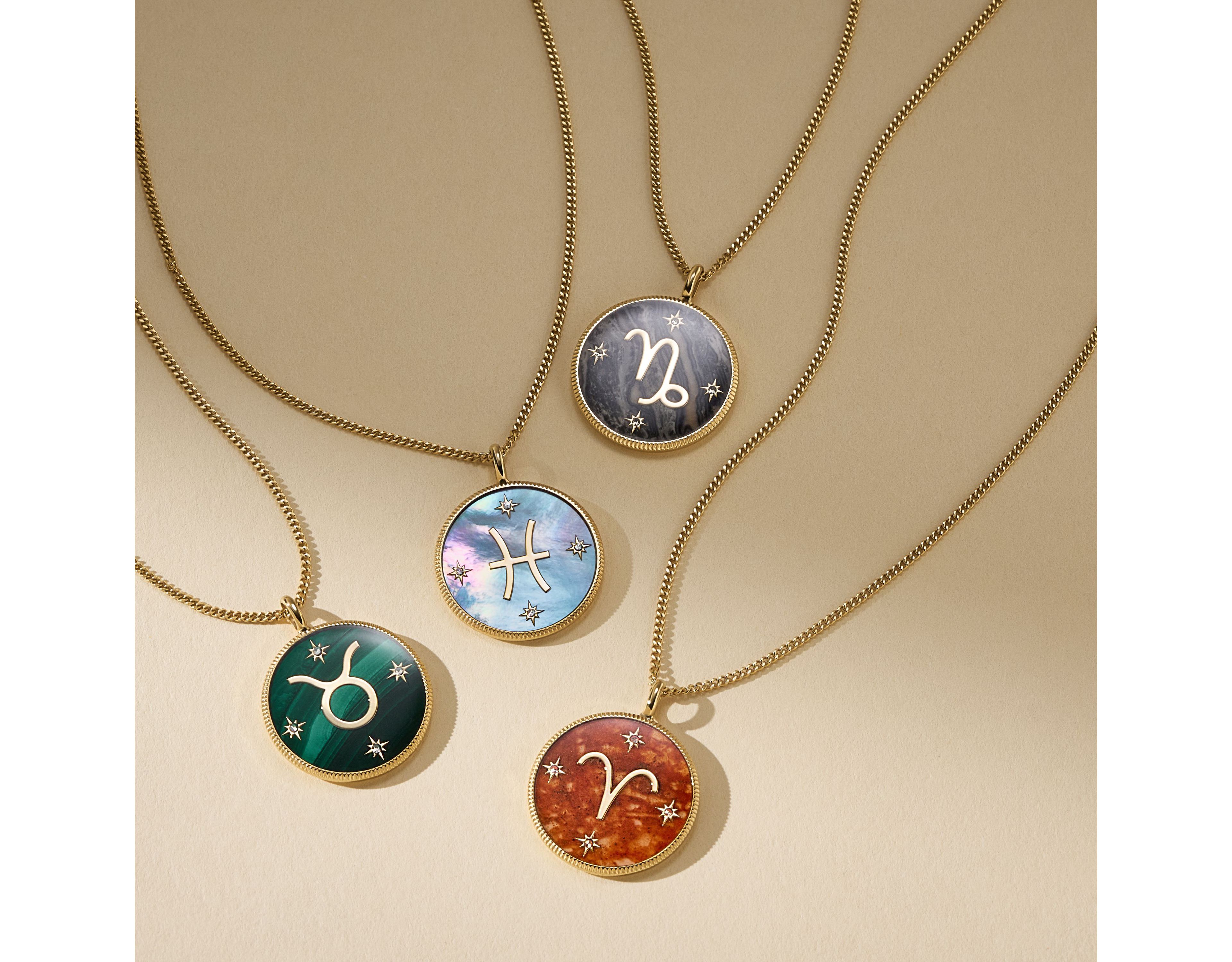 Pisces Sutton Zodiac Gold-Tone Stainless Steel Green Mother-of-Pearl Pendant Necklace