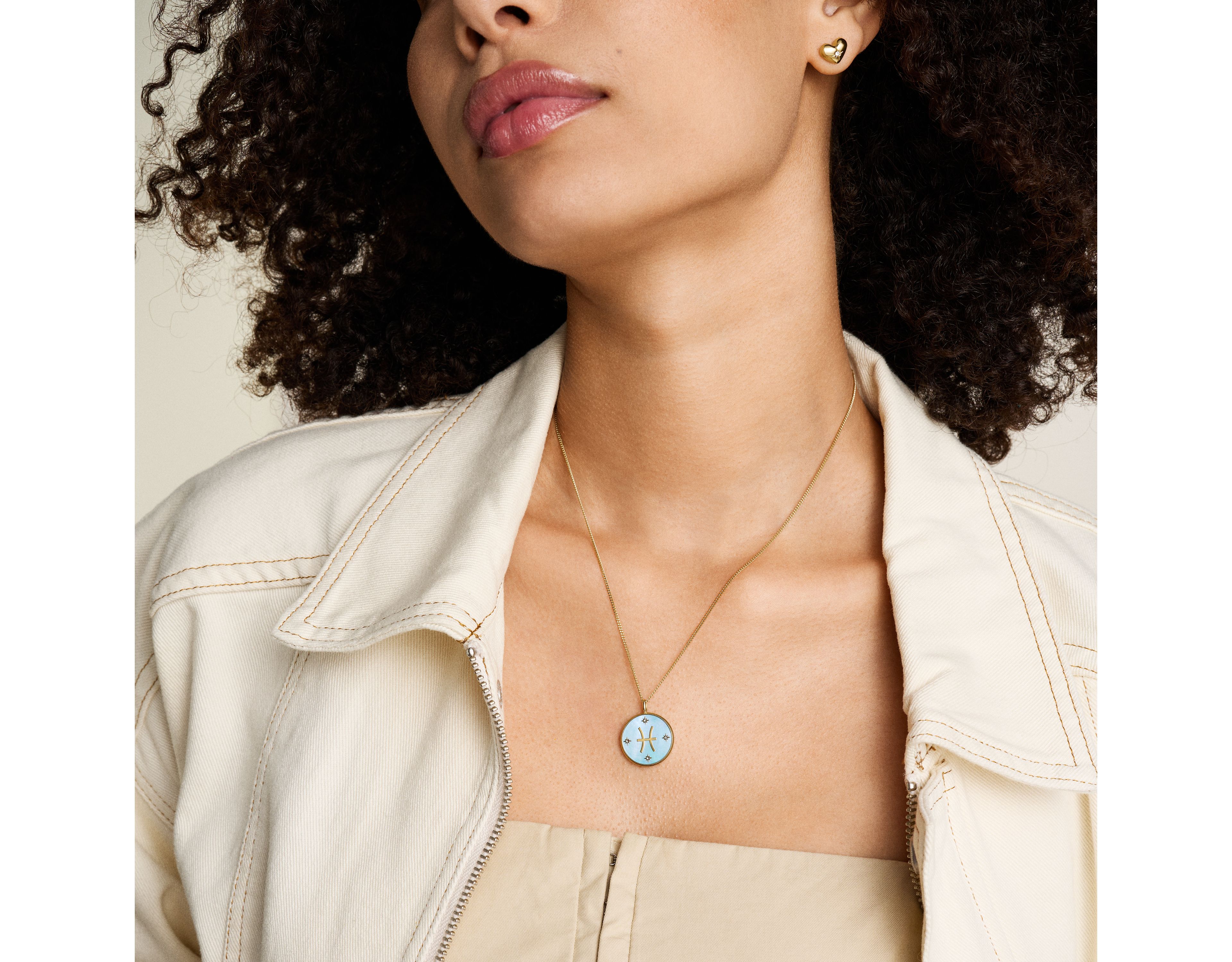 Pisces Sutton Zodiac Gold-Tone Stainless Steel Green Mother-of-Pearl Pendant Necklace