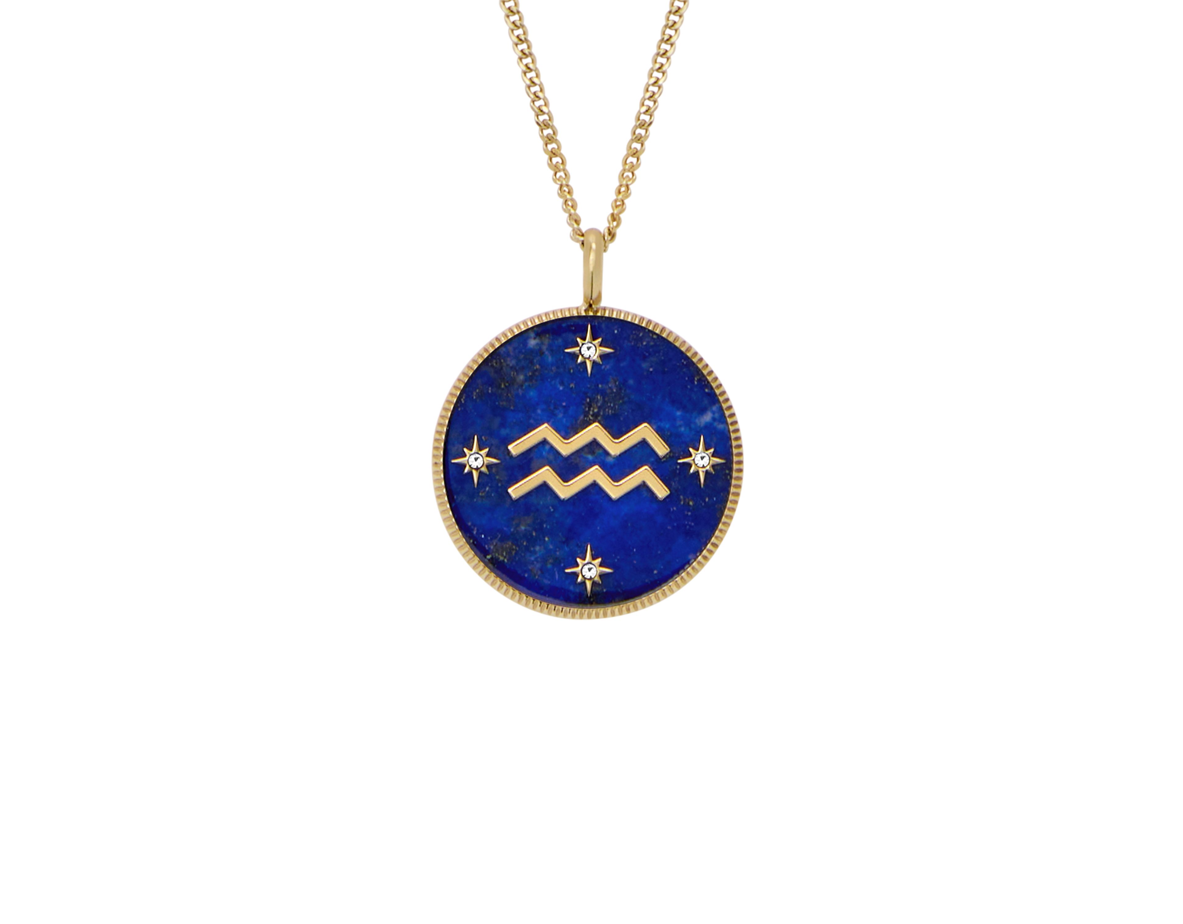 Aquarius Sutton Zodiac Gold-Tone Stainless Steel Blue Lapis Pendant Necklace