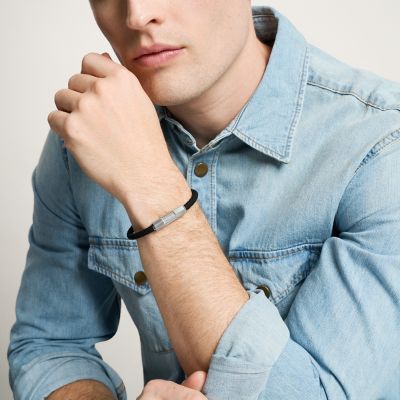 Machine Knurled Texture Black Silicone Station Bracelet