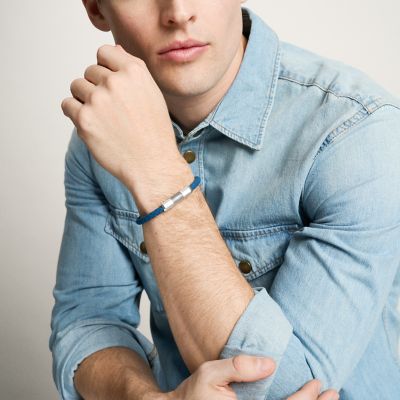 Machine Knurled Texture Navy Silicone Station Bracelet