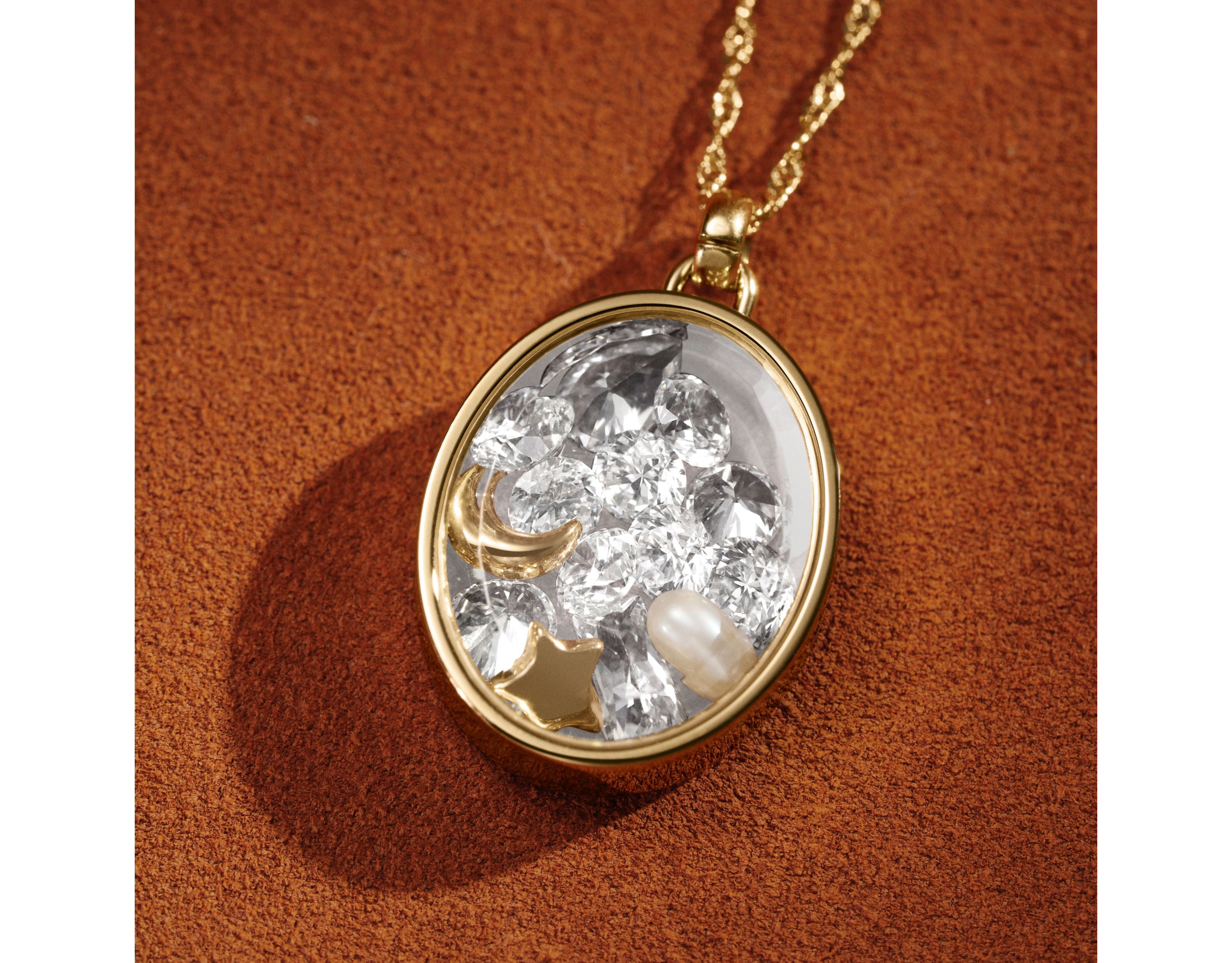 Sutton Shaky Glitz Gold-Tone Stainless Steel Moon and Star Pendant Necklace