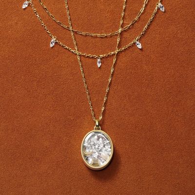 Sutton Shaky Glitz Gold-Tone Stainless Steel Moon and Star Pendant Necklace