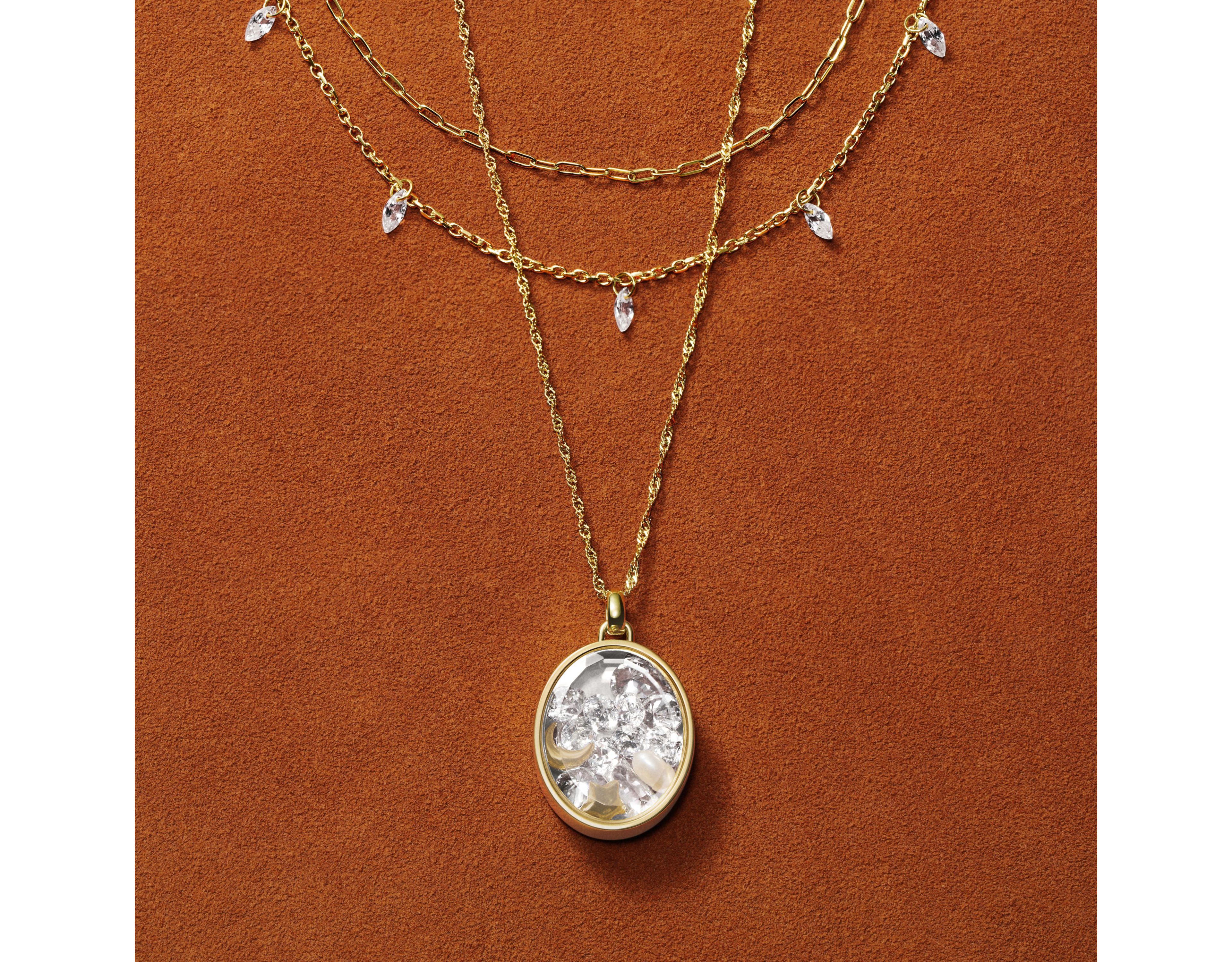 Sutton Shaky Glitz Gold-Tone Stainless Steel Moon and Star Pendant Necklace