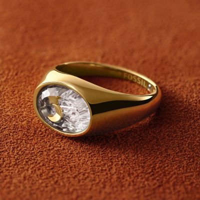 Sutton Shaky Glitz Gold-Tone Stainless Steel Moon and Star Signet Ring