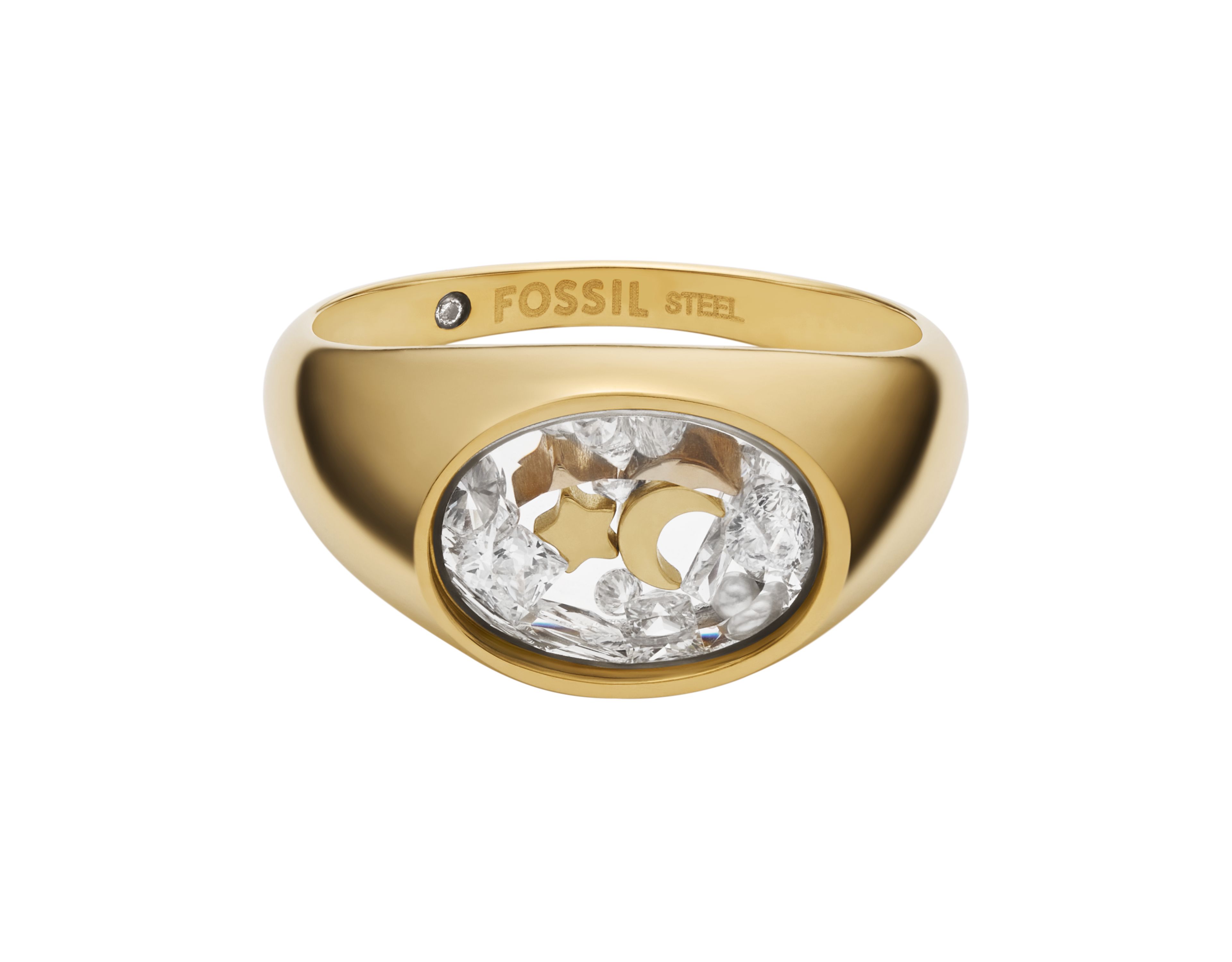 Sutton Shaky Glitz Gold-Tone Stainless Steel Moon and Star Signet Ring