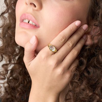 Sutton Shaky Glitz Gold-Tone Stainless Steel Moon and Star Signet Ring