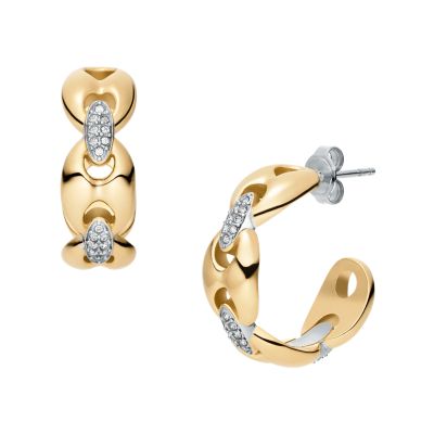 Heritage D-Link Glitz Two-Tone Stainless Steel Hoop Earrings