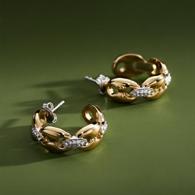 Heritage D-Link Glitz Two-Tone Stainless Steel Hoop Earrings