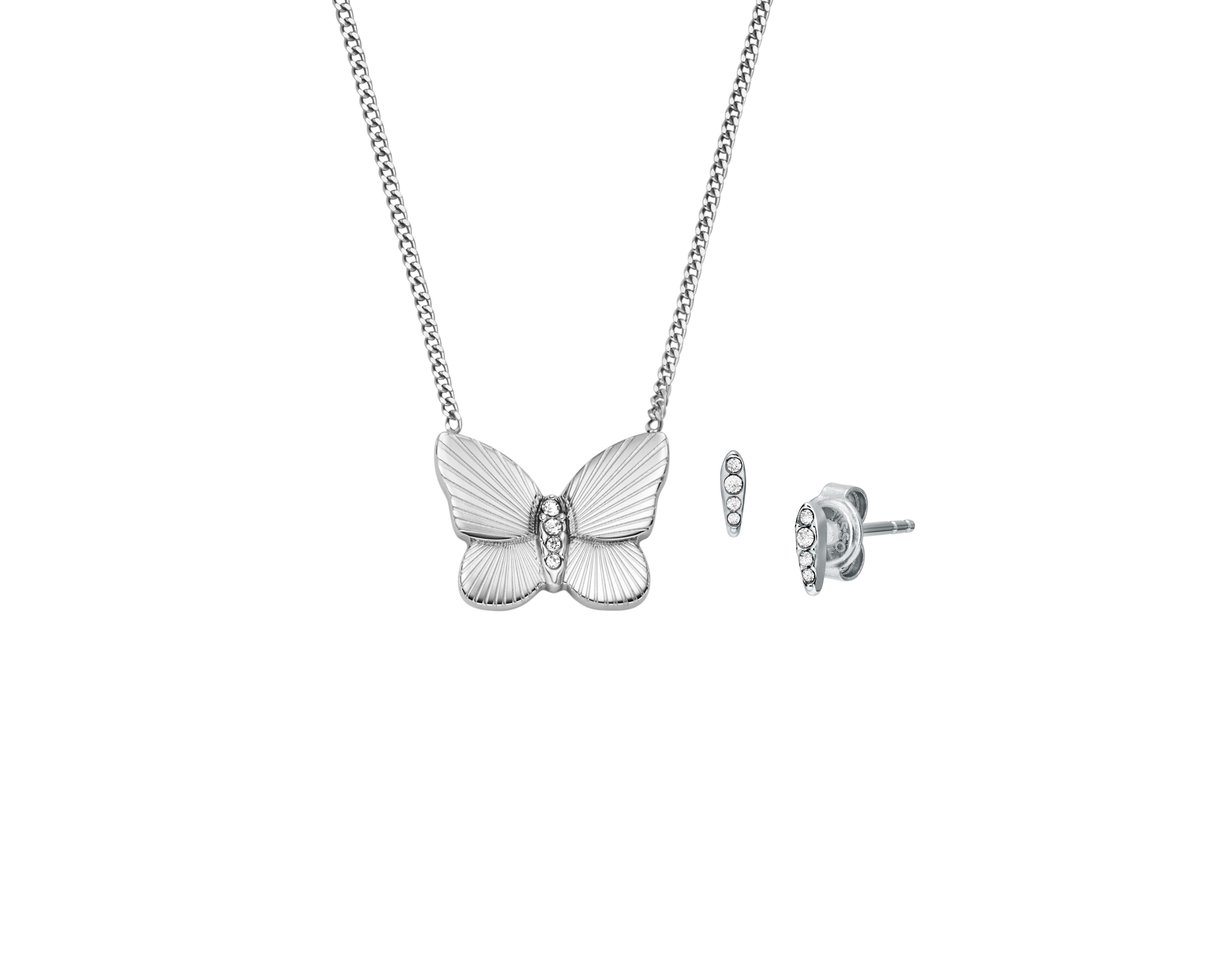 Sutton Stainless Steel Butterfly Necklace and Earrings Gift Set