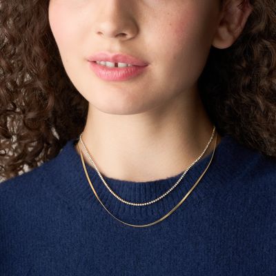 Ellis Pavé Glitz Gold-Tone Stainless Steel Multi-Strand Tennis Necklace