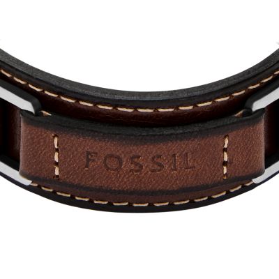 Machine Rugged Stainless Steel and Brown Padded Leather Strap Bracelet