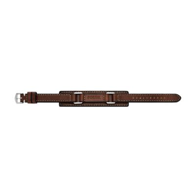 Machine Rugged Stainless Steel and Brown Padded Leather Strap Bracelet