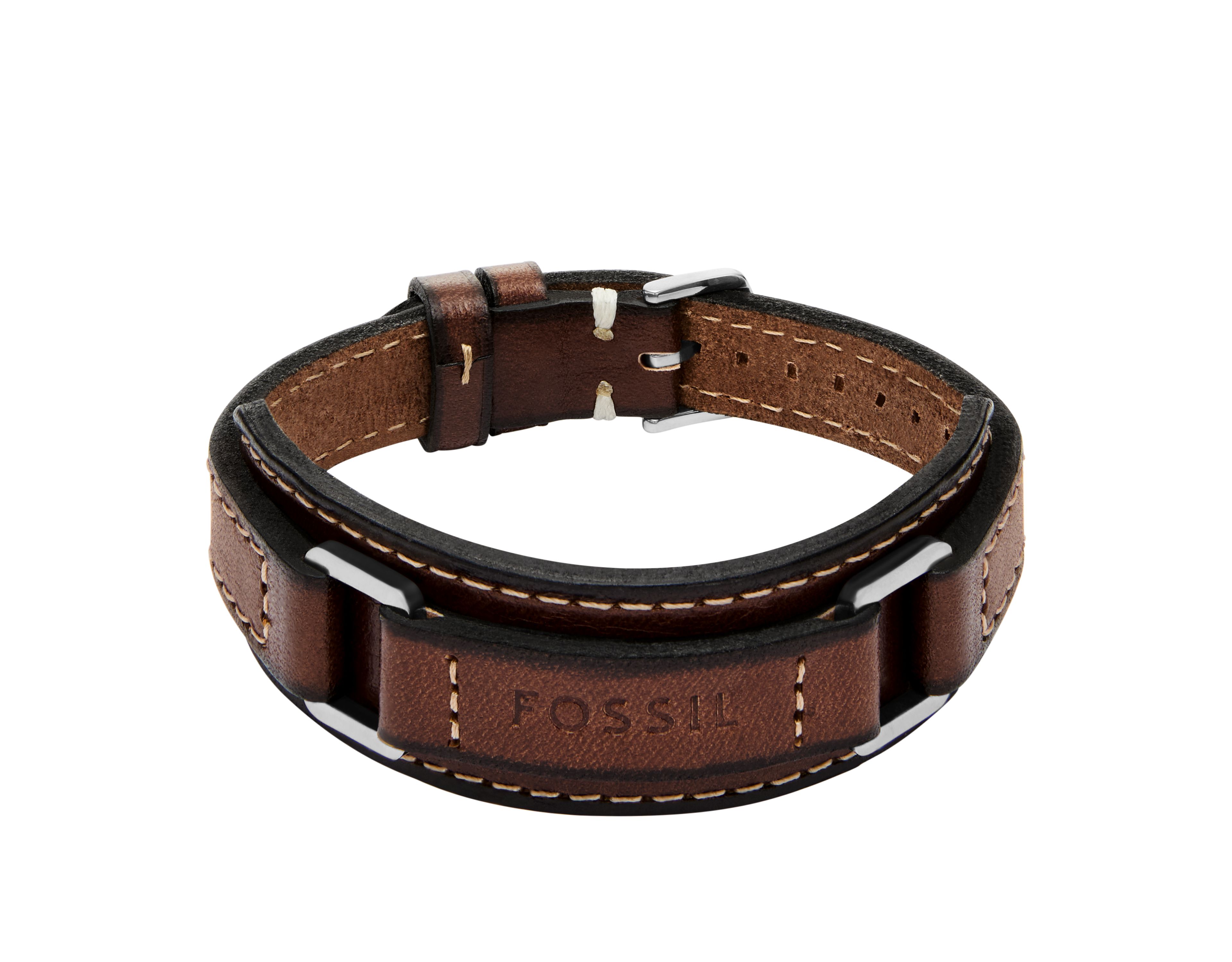 Machine Rugged Stainless Steel and Padded Leather Strap Bracelet