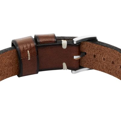 Machine Rugged Stainless Steel and Brown Leather Strap Bracelet