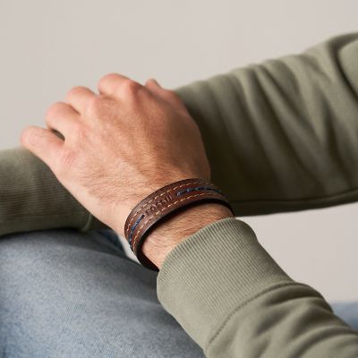 Everett Topstitch Brown Leather Strap Bracelet