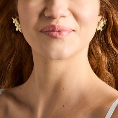 Sutton The Flower Collection Gold-Tone Stainless Steel Climber Earrings
