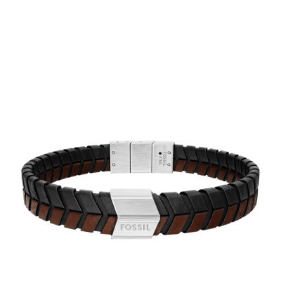 Woven Black and Brown Leather Bracelet - JF04984040 - Fossil