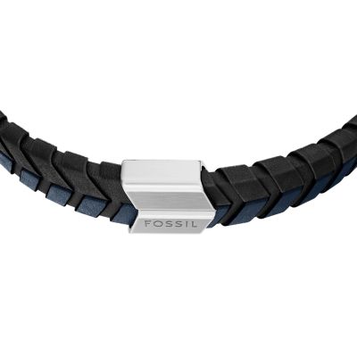 Woven Blue and Black Leather Bracelet