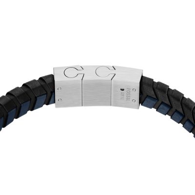 Woven Blue and Black Leather Bracelet