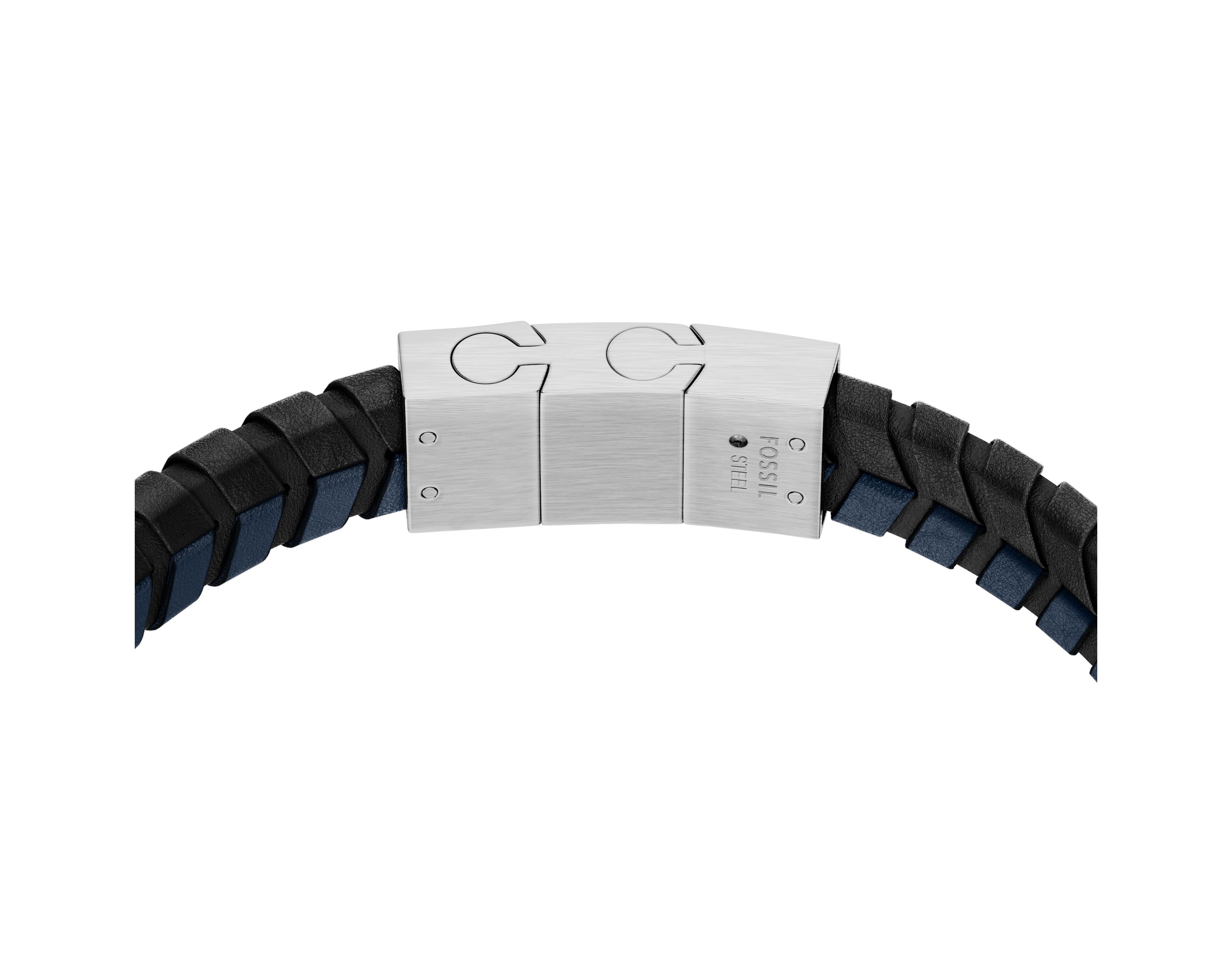 Woven Blue and Black Leather Bracelet