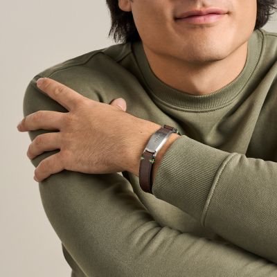 Topstitch Brown Leather ID Bracelet