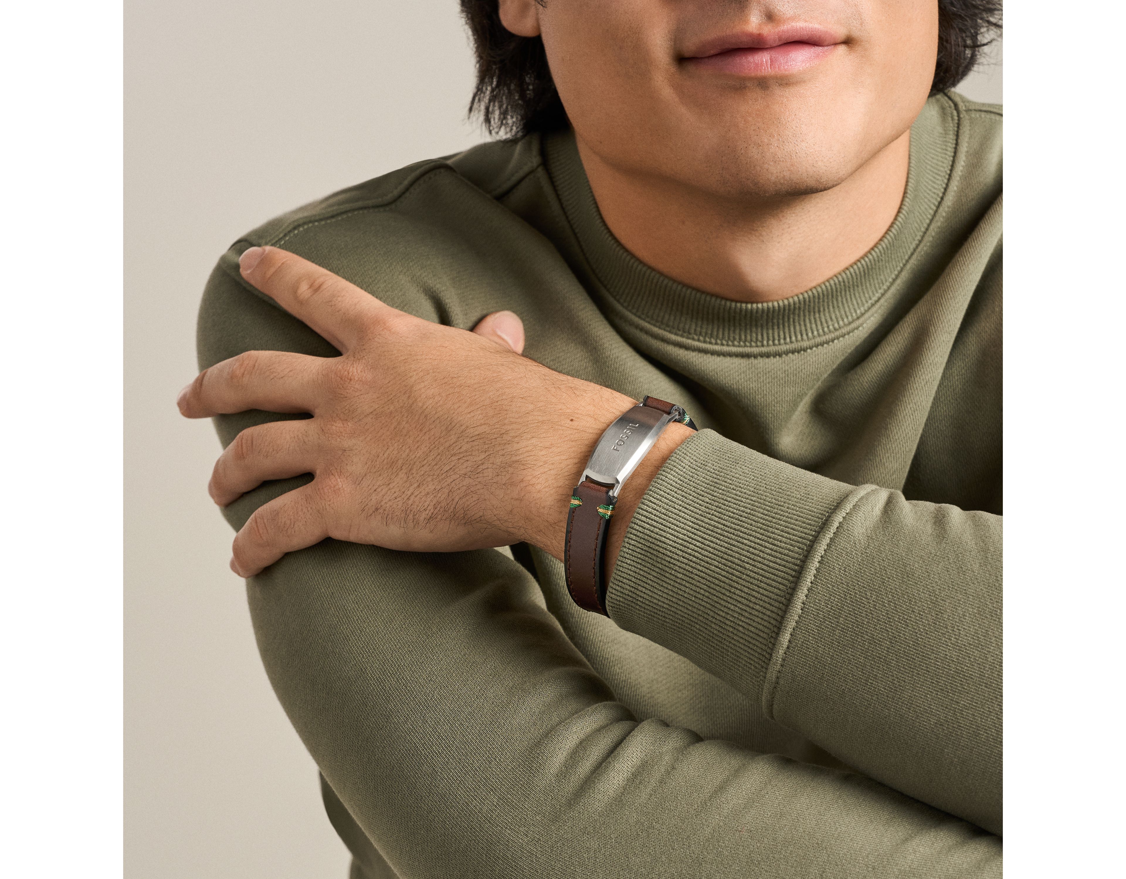 Topstitch Brown Leather ID Bracelet
