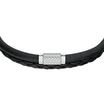 Machine Knurled Texture Black Leather Multi-Strand Bracelet