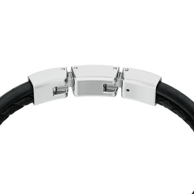 Machine Knurled Texture Black Leather Multi-Strand Bracelet