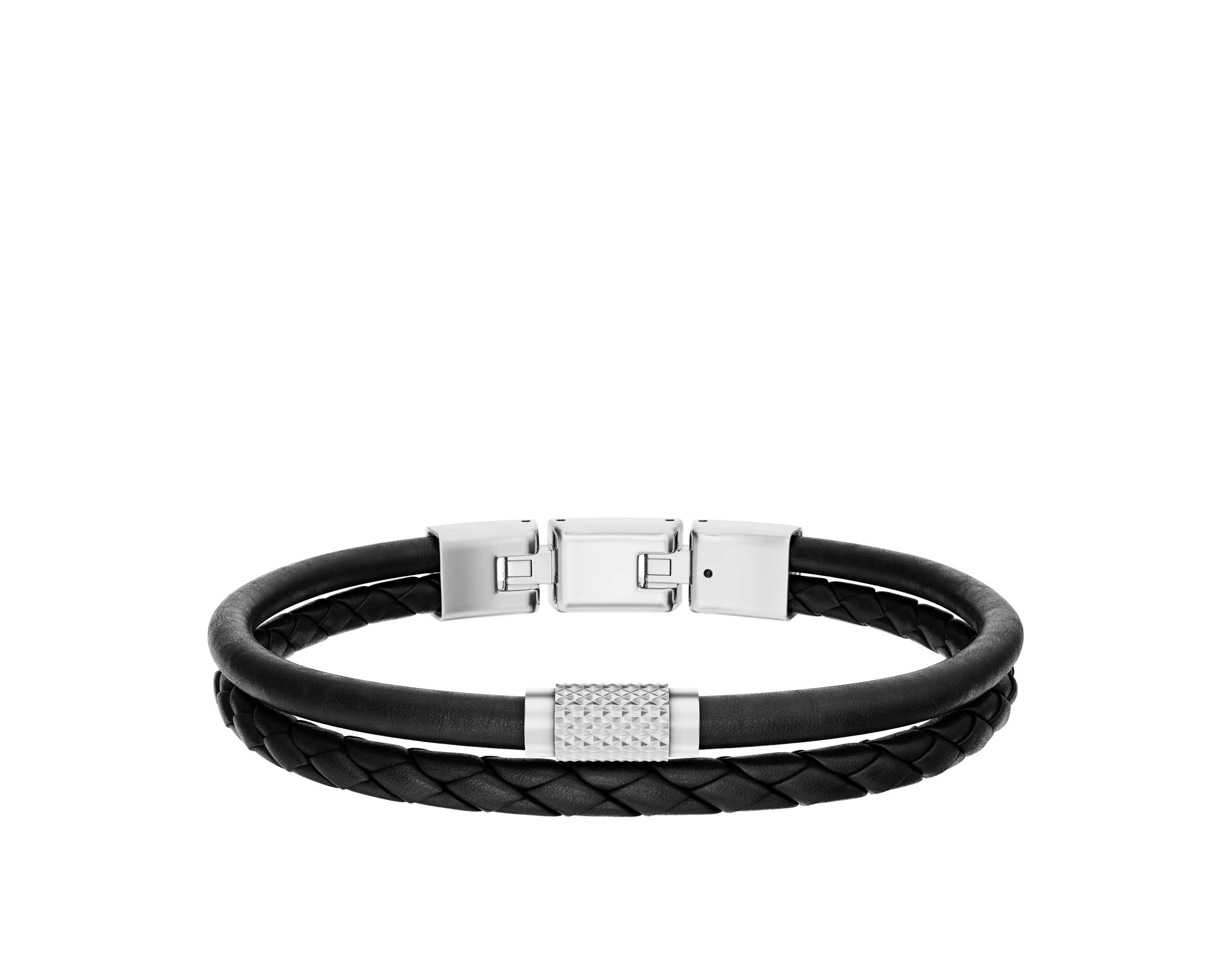 Machine Knurled Texture Black Leather Multi-Strand Bracelet