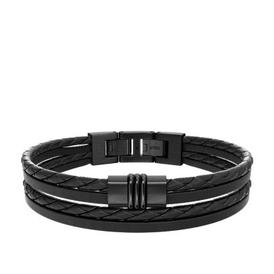 Black Leather Multi-Strand Bracelet