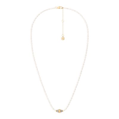 Harlow Rondelles White Acrylic Pearl Stainless Steel Station Necklace