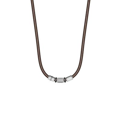 Machine Rondelles Brown Leather Station Necklace