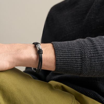 Machine Rondelles Black Leather Multi-Strand Bracelet