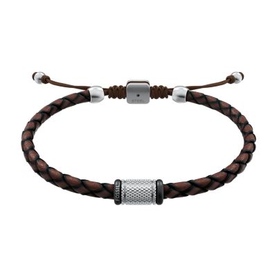 Machine Rondelles Brown Leather Station Bracelet
