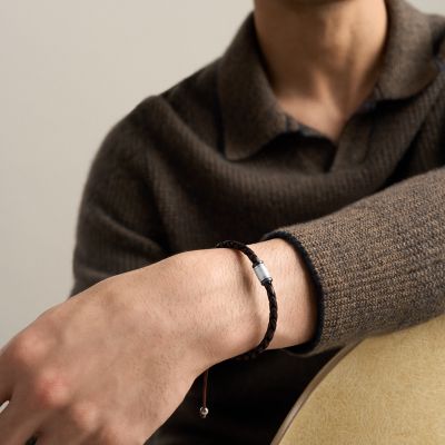 Machine Rondelles Brown Leather Station Bracelet
