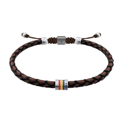 Everett Enamel Brown Leather Station Bracelet