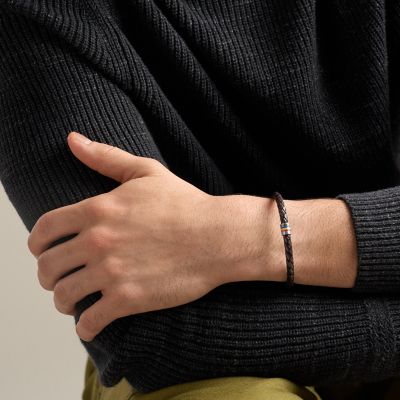 Everett Enamel Brown Leather Station Bracelet
