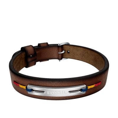 Everett Topstitch Brown Leather Strap Bracelet