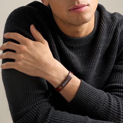 Everett Topstitch Brown Leather Strap Bracelet